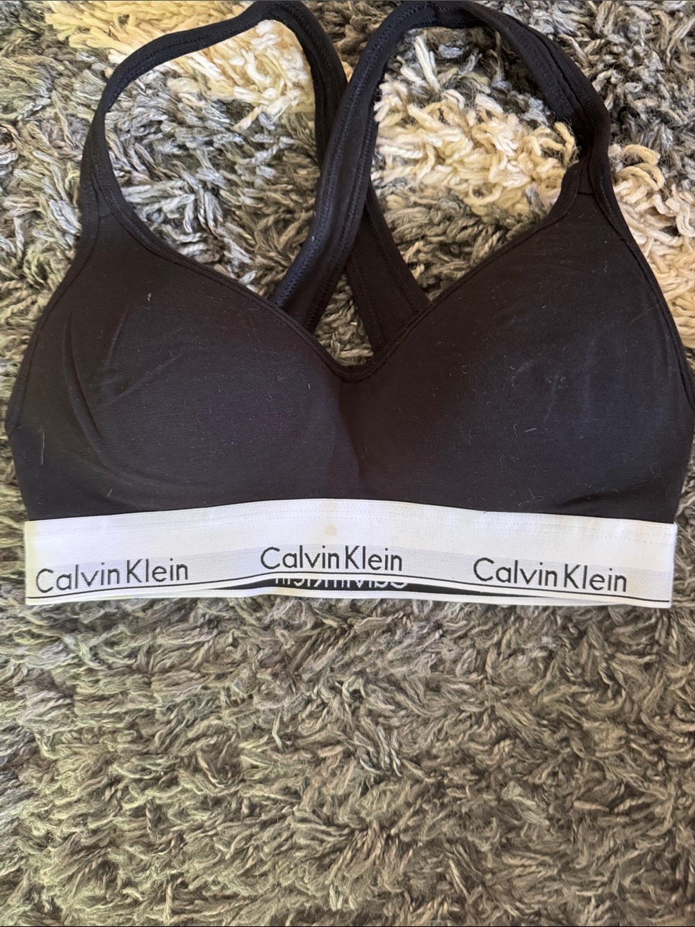 Calvin Klein Black Wireless Logo Band Bralette with White Band